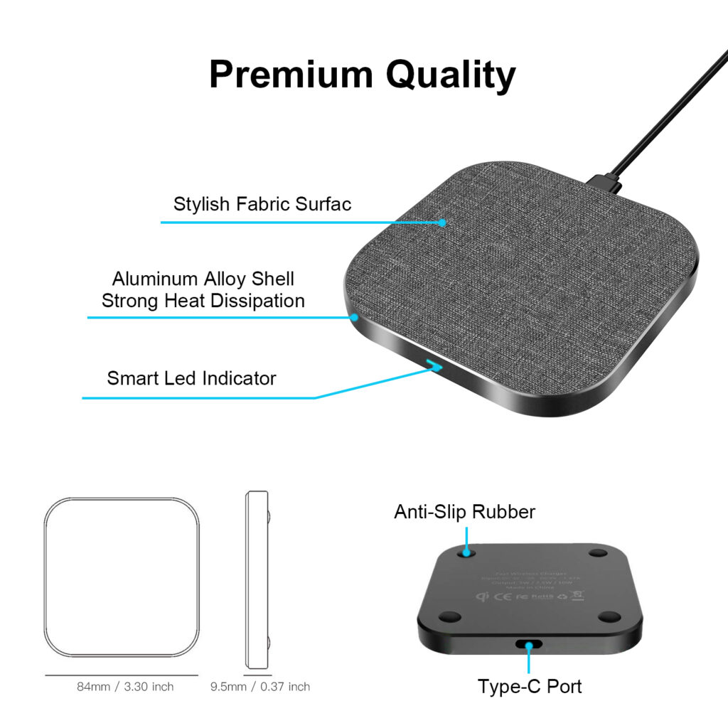 Fabric Alloy 15w Wireless Charger Pad For Iphone12 Pro Max 5 WT 310F details 3 2