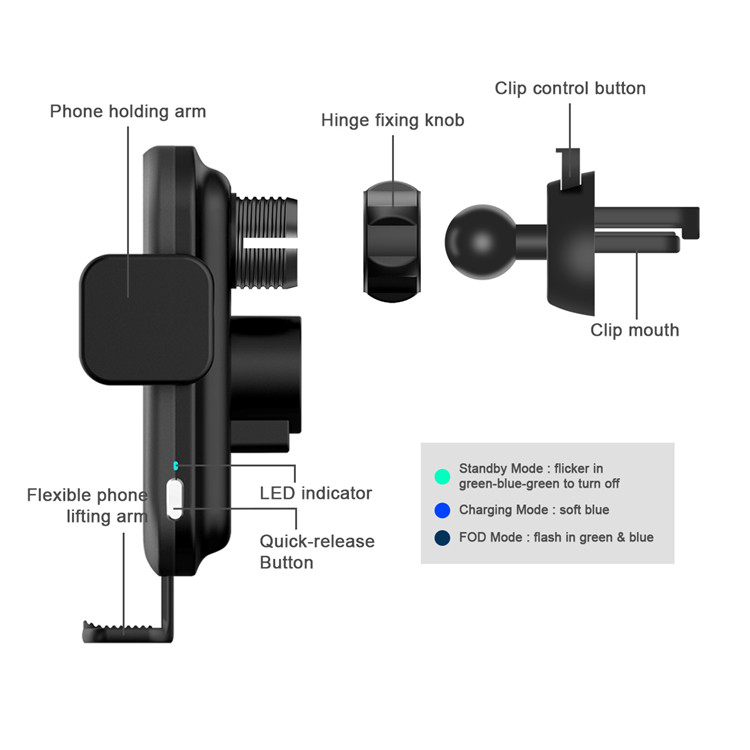 automatic clamping wireless car charger mount