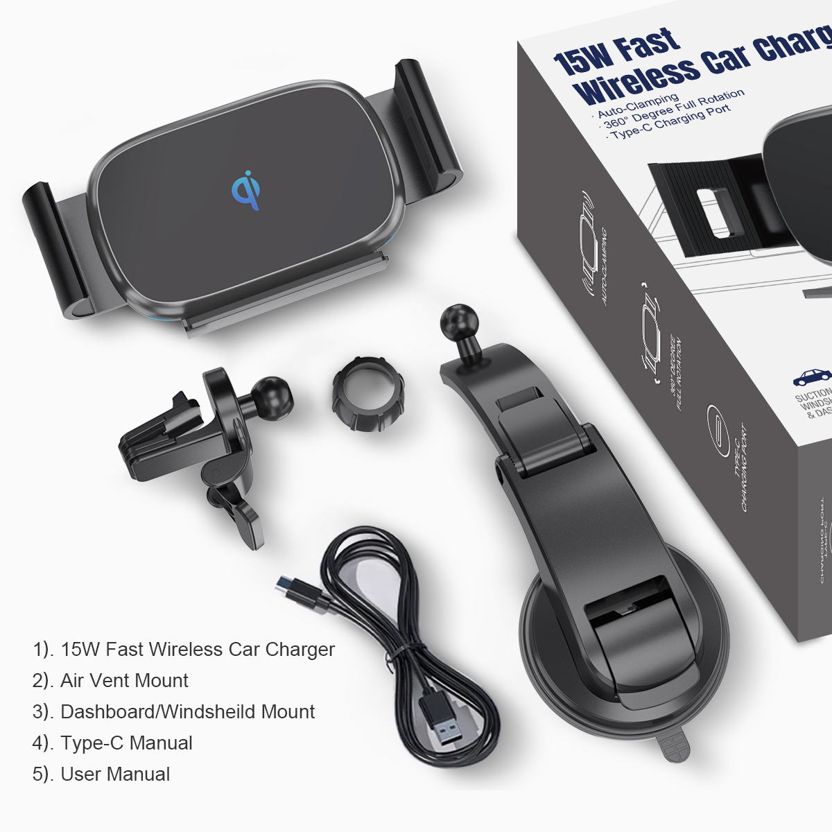 WT C28F Wireless Car Charger Mount 4