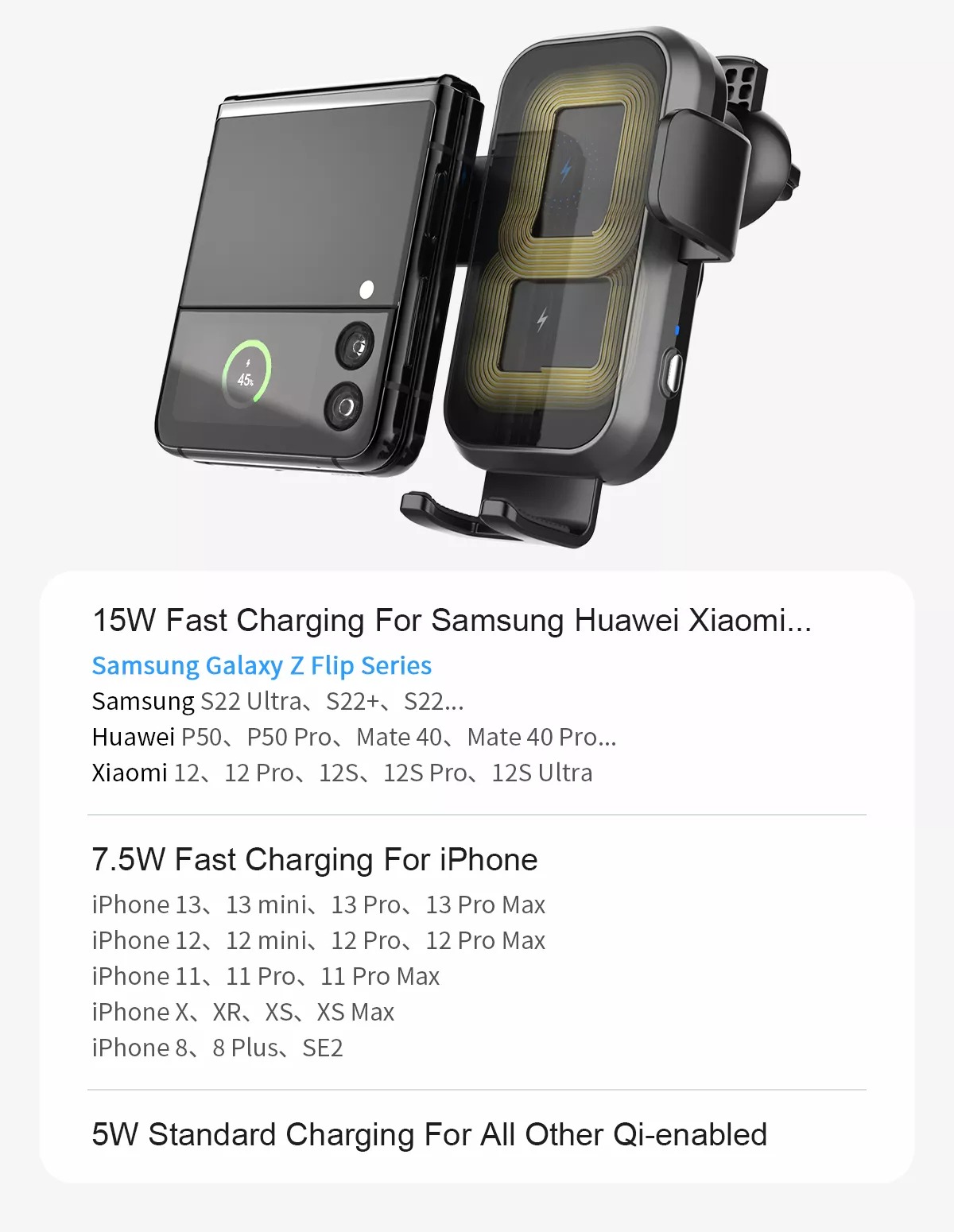 WT C36 Samsung wireless car charger details 1