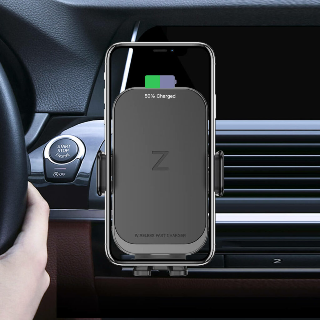 automatic clamping wireless car charger mount