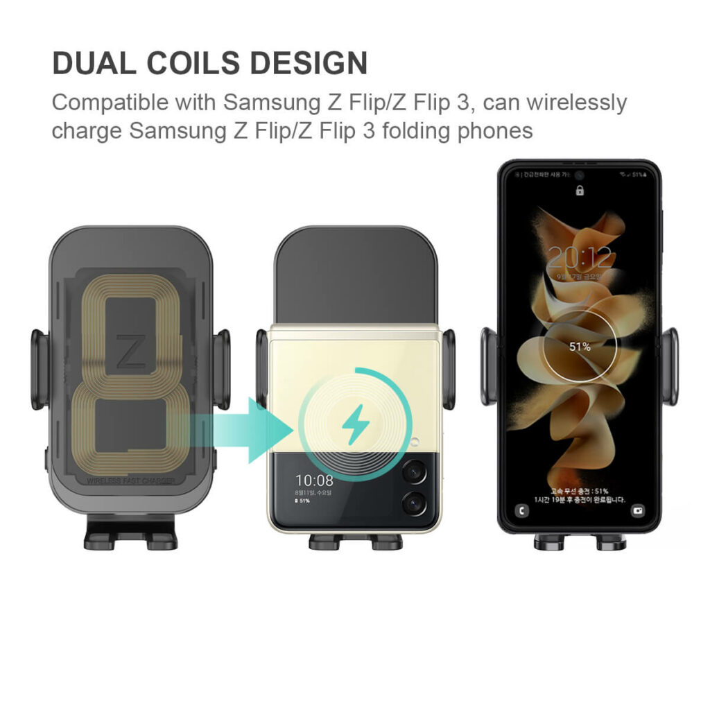 automatic clamping wireless car charger mount