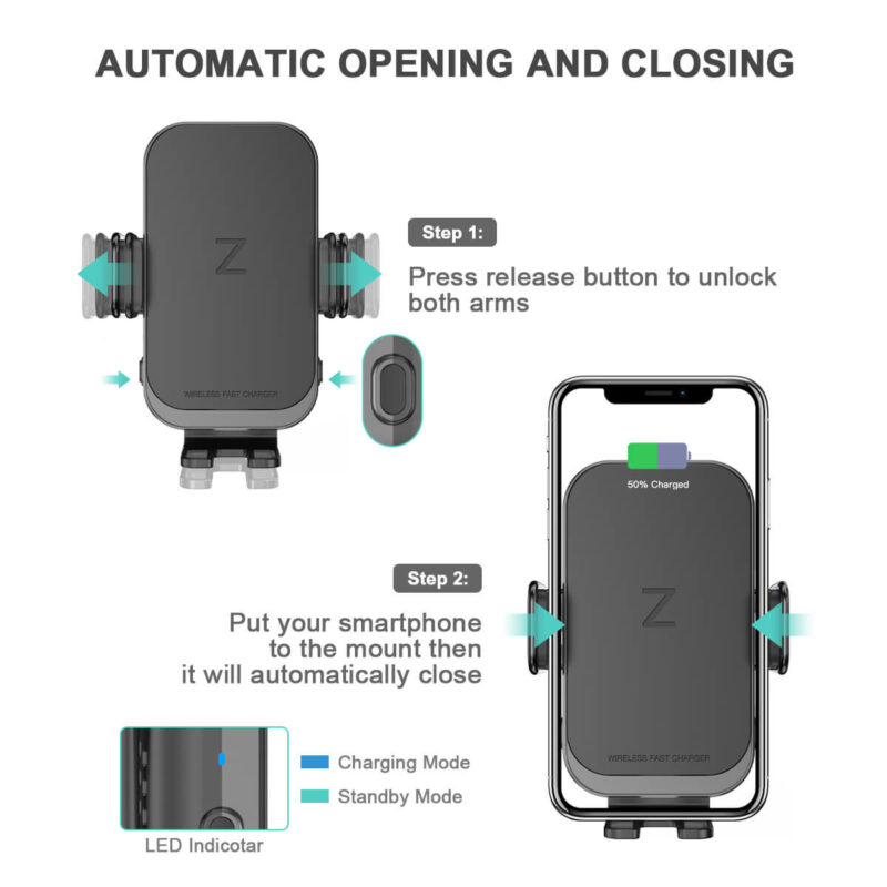 automatic clamping wireless car charger mount C22 5