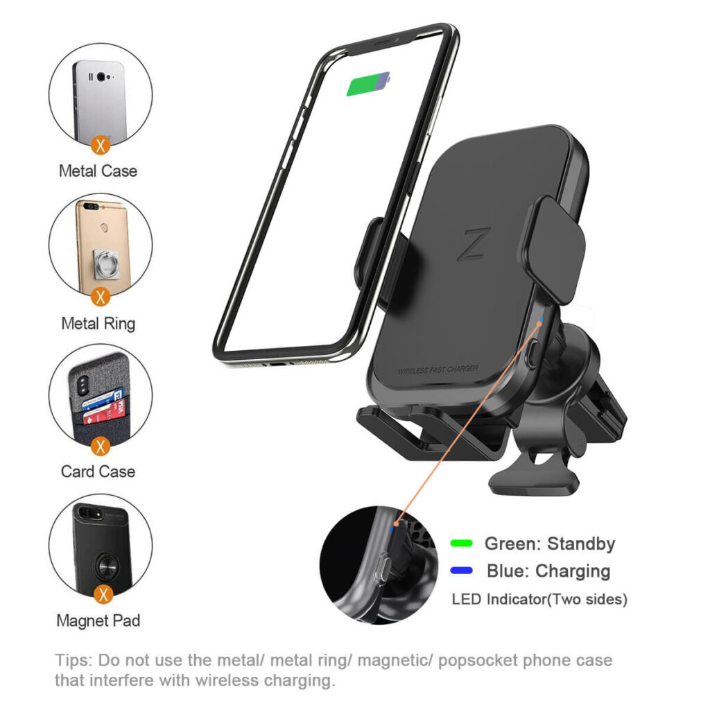 automatic clamping wireless car charger mount